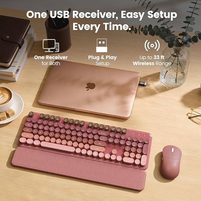 Wireless Keyboard and Mouse Combo, Magnetic Soft-Touch Wrist Rest, Round Keycaps - Image 7