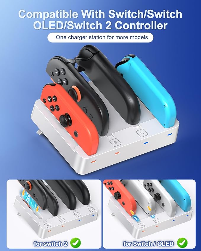 Charger for Nintendo Switch 2 and Switch 1 Controller, Horizontal Charging Dock - Image 2