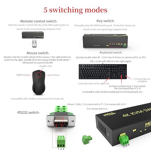 eKL HDMI KVM Switch 4 in 2 Out Dual Monitor Extended Display 4K@60Hz 4:4:4 - Image 3