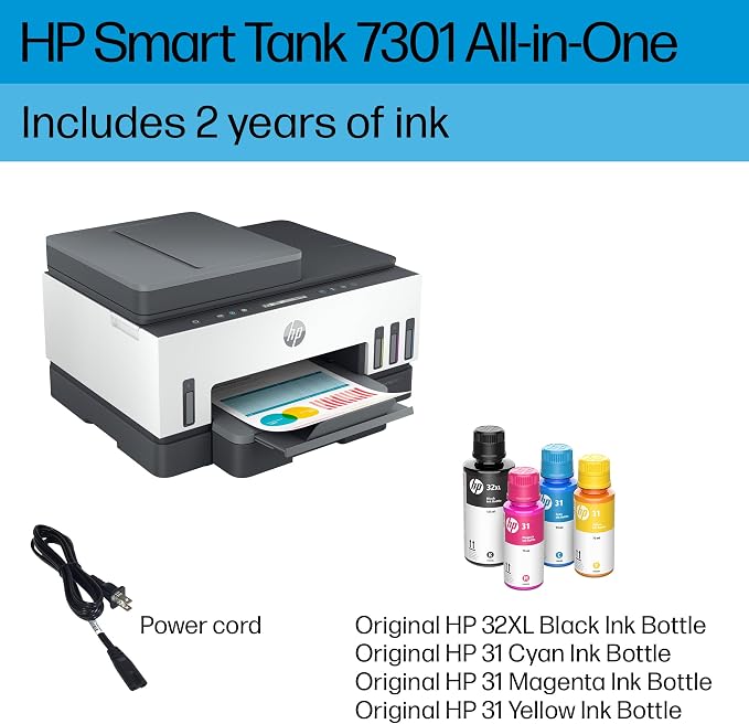 HP Smart Tank 7301 Wireless All-in-One Refillable Ink Tank Printer, Copier - Image 7