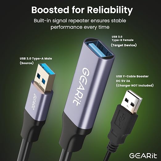 GEARit USB 3.0 Active Extension Cable A-Male to A-Female USB Repeater - Image 2