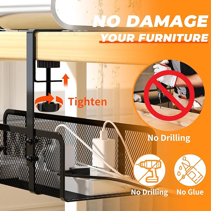 Under Desk Cable Management Tray, Wire Management Desk Cable Organizer Cable - Image 4