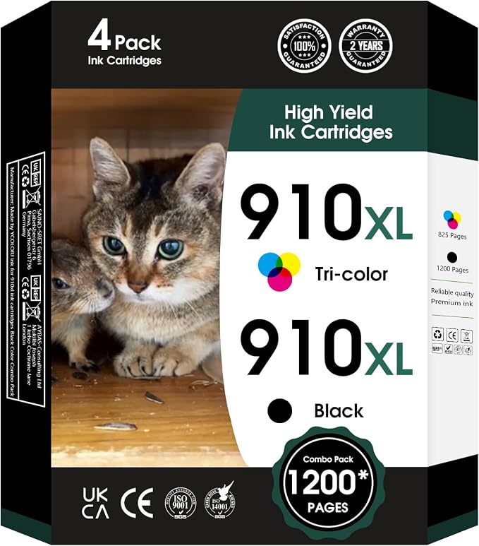 910 XL Ink Compatible with HP 910XL Ink Cartridges Combo Pack, 910XL Ink by Fannster