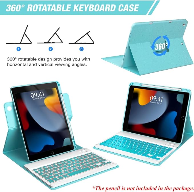 Keyboard Case for iPad 9th/8th/7th Generation 10.2 inch, 360° Rotatable iPad - Image 3