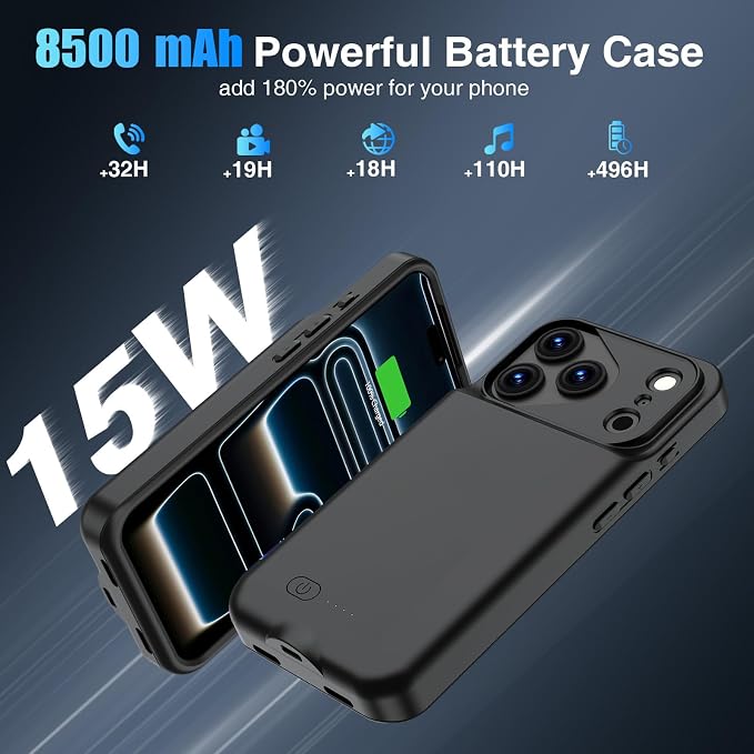 GIN FOXI Battery Case for iPhone 17 Pro, Charging Case Charger 8500mAh - Image 3
