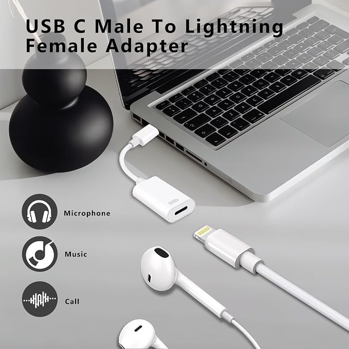 USB C to Lightning Headphone Audio Adapter, Type C Male to Female Lightning - Image 2