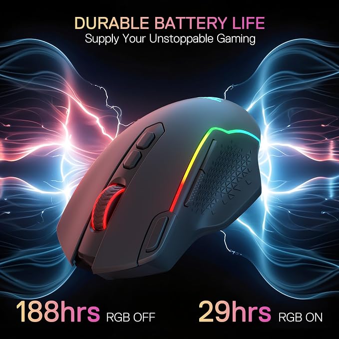 Redragon M810 MAX 3-Mode Wireless Gaming Mouse, 12000 DPI Wired/Wireless RGB - Image 5