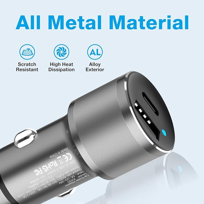 MOCA 38W Fast Car Charger, Dual Port USB C Power Delivery All Metal Lighter PD/ - Image 4