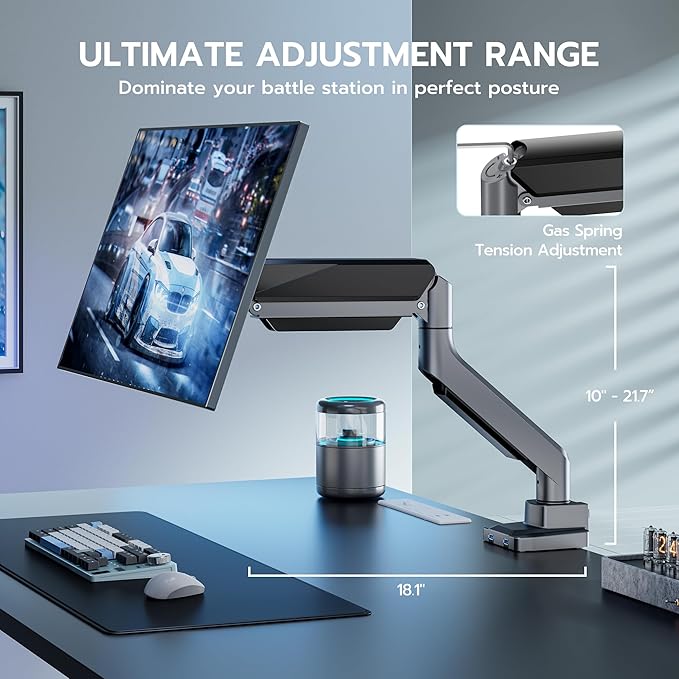 ARES WING Single Monitor Arm, Heavy Duty Adjustable Monitor Arm - Image 7
