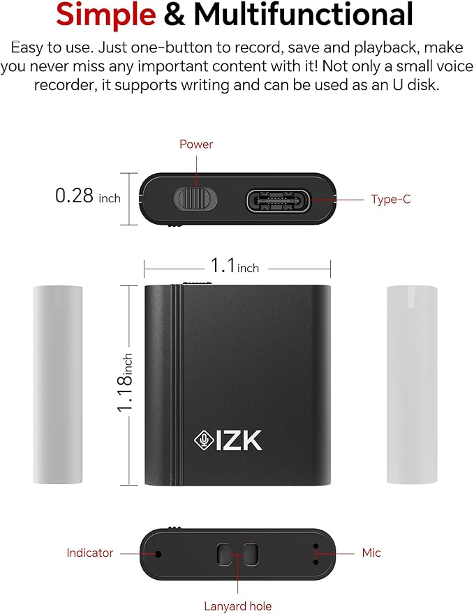 128GB Digital Voice Recorder, Rechargeable Audio Voice Activated Recorder – - Image 2