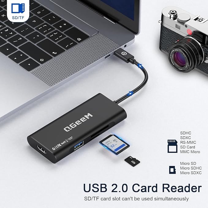 USB C Hub, QGeeM USB 4k to HDMI Adapter, 7 in 1 USB-C Dongle - Image 6