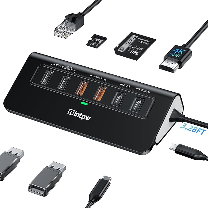 USB C Hub Ethernet, 10Gbps Laptop Docking Station 10-in-1, 4K@60Hz HDMI by intpw