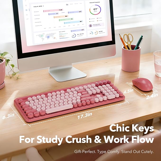 Wireless Keyboard and Mouse Combo, Cute Full-Size Typewriter-Style Keyboard - Image 8