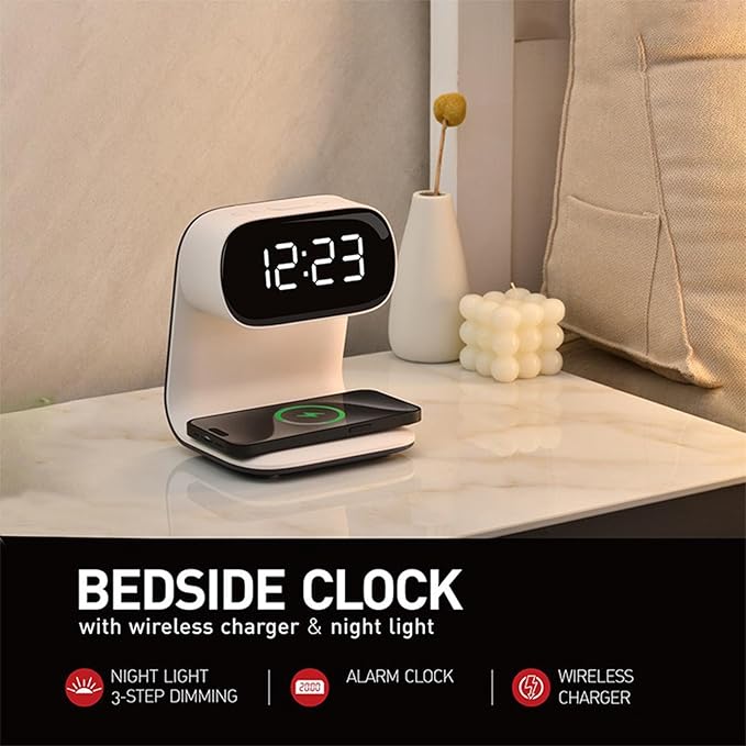 Wireless Charger Alarm Clock, Featuring Wireless Charging, 3-Level Lighting - Image 2