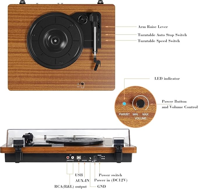 Record Player for Vinyl with 30W Speakers Upgraded，3-Speed can Play - Image 5