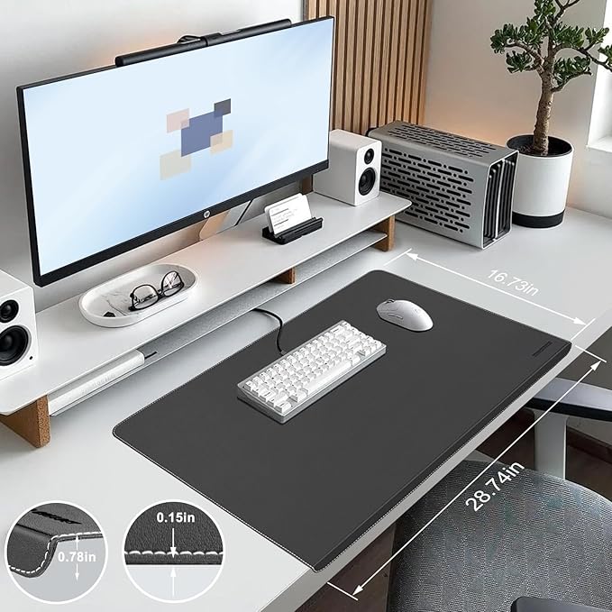 Desk Mat with Lip & Reinforced Stitched Edge|Non-Slip Waterproof PU Leather - Image 2