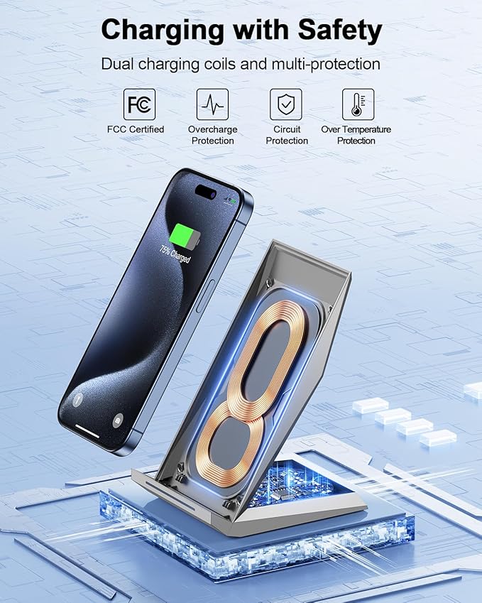 Fast Wireless Charger, NANAMI Qi Certified Wireless Charging Stand Compatible - Image 3