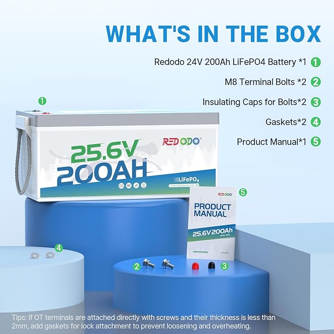 Redodo 24V 200Ah LiFePO4 Lithium Battery, Built in 200A BMS, Max. 5120Wh Energy - Image 8