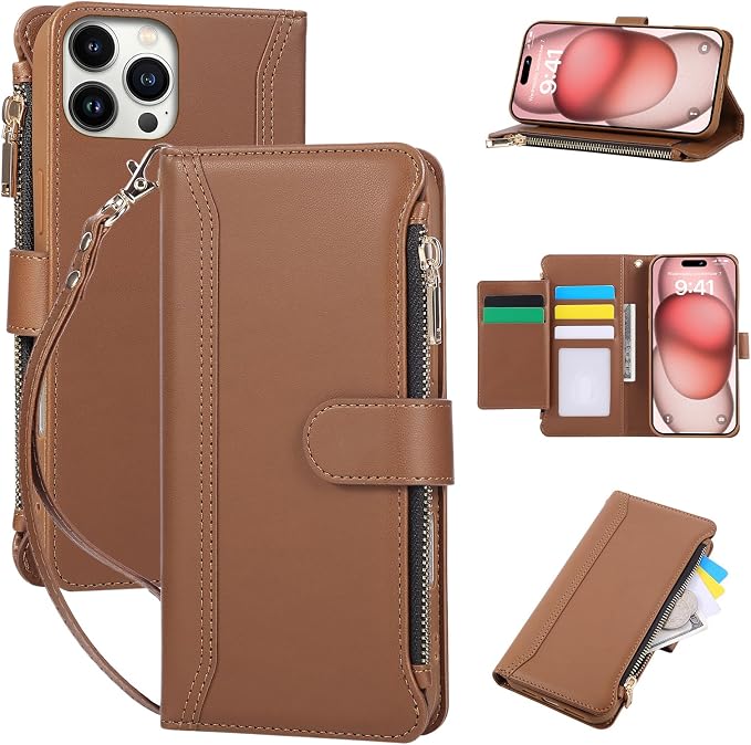 Compatible with iPhone 13 Pro Max Wallet Phone Case-PU Leather Magnetic Flip by KYFSJPT