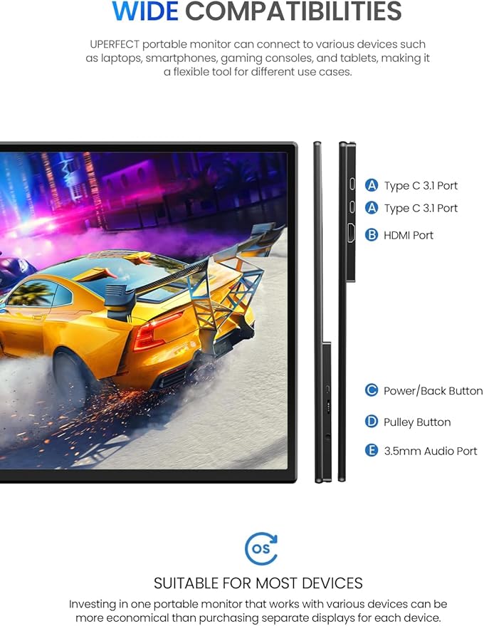 UPERFECT 21.5” 120HZ Portable Monitor w/Kickstand & VESA, Large Portable Gaming - Image 7