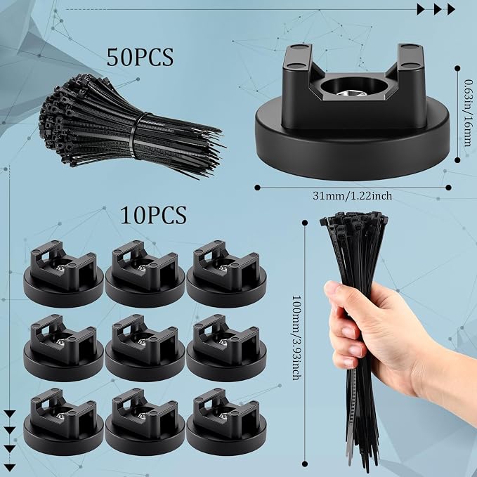 Yookeer 60 Pieces Magnetic Zip Tie Mount Multipurpose Cable Holder Magnets - Image 2