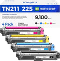 TN221 TN225 Toner Cartridge 4-Pack Black Cyan Yellow Magent Replacement by KingKJInkToner
