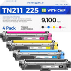 TN221 TN225 Toner Cartridge 4-Pack Black Cyan Yellow Magent Replacement by KingKJInkToner