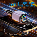 4 in 1 Retractable Car Charger, 69W Car Charger USB C, Cigarette Lighter Adapter - Image 2