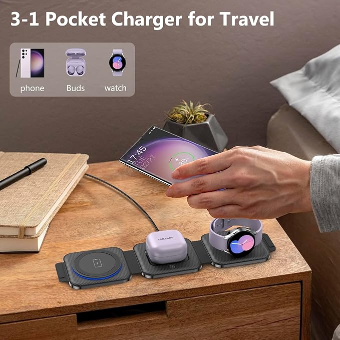Travel Charger for Samsung Multi Devices, Foldable 3 in 1 Wireless Charging - Image 5