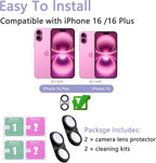2 Pack Camera Lens Protector for iPhone 16 / iPhone 16 Plus, AR Tempered Glass - Image 2