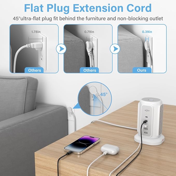 AiJoy Flat Plug Power Strip Tower - Image 4