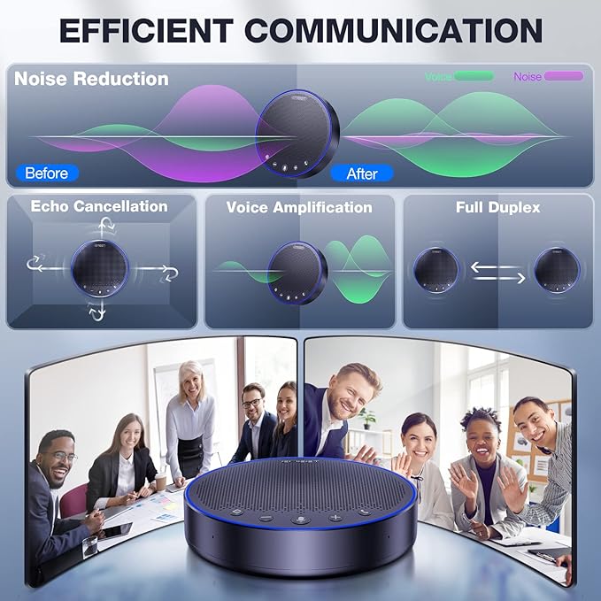 EMEET Bluetooth Speakerphone M3, Zoom Certified 4 AI Mics 360°Voice Pickup 18H - Image 3