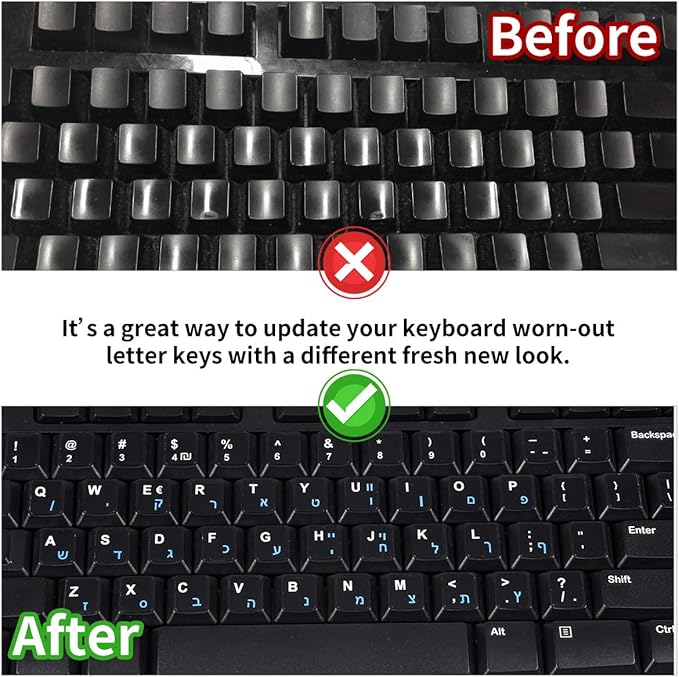 2PCS Hebrew English Keyboard Stickers Black Background - Image 4