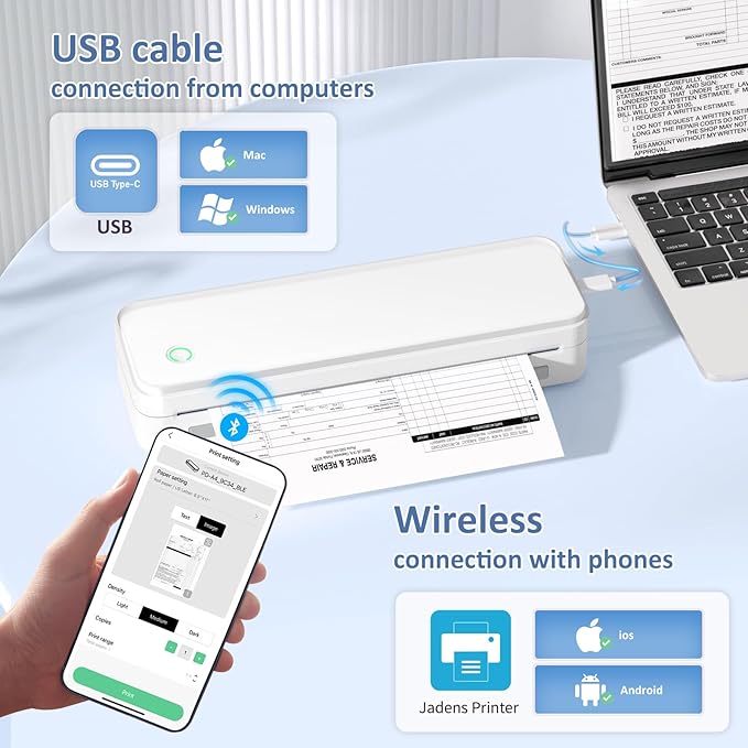 Inkless Portable Printer for Travel, Wireless Thermal Printer Supports 8.5 x 11 - Image 3
