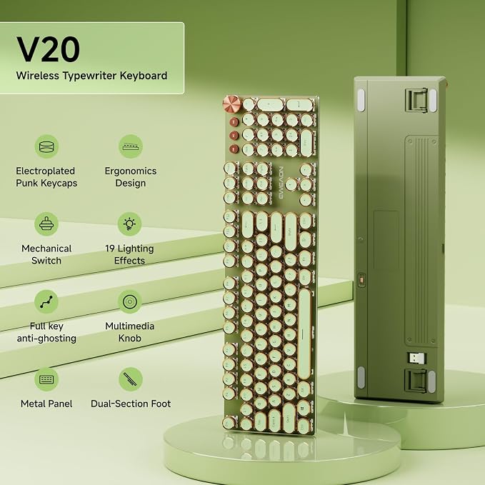 EWEADN V20 Typewriter Keyboard Wireless, 104 Keys Typewriter Style Mechanical - Image 2