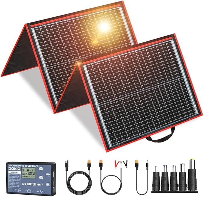 DOKIO 150W Portable Foldable Solar Panel Kit, Compact 21x20in Design 7.3lb by DOKIO