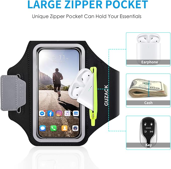 GUZACK Running Armband for iPhone 16 15 14 13 Pro Max, Galaxy S25 S24 S23 S22 - Image 2