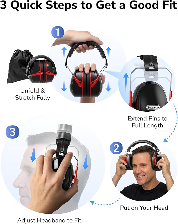 Dr.meter Ear Protection Ear Muffs, 31dB Noise Reduction Safety Earmuffs - Image 10