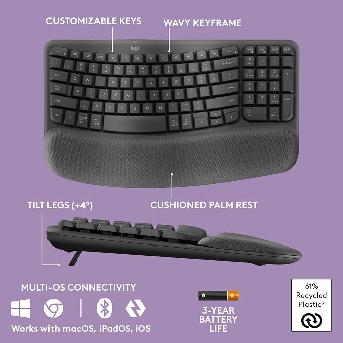 Logitech Wave Keys Wireless Ergonomic Keyboard - Image 6