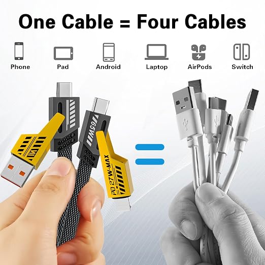 2Pack 4 in 1 Fast Charging Cable, Transferring Data, 6.65 Ft, Braided Cable 65W - Image 3