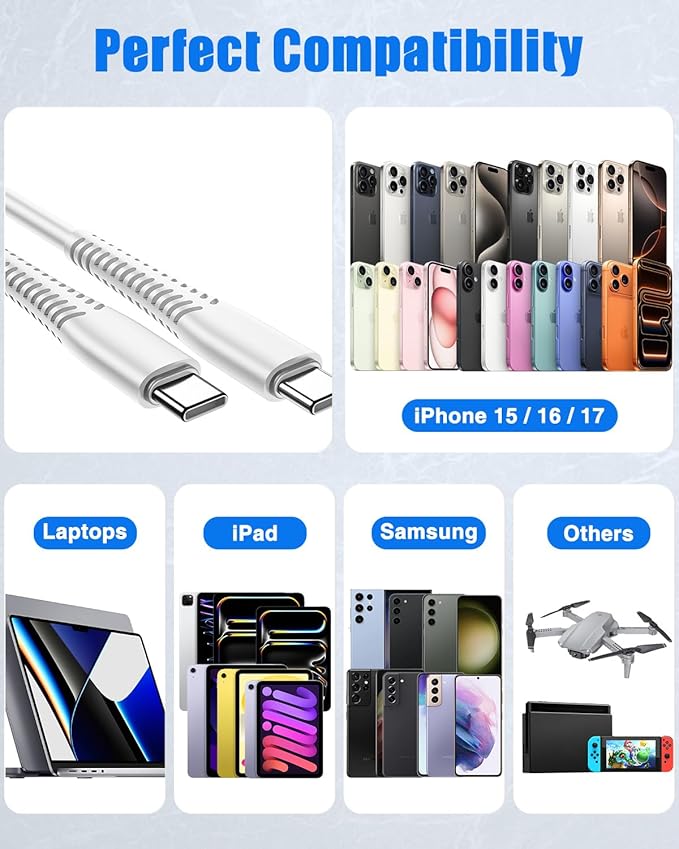 4Pack USB C to USB C Cable for iPhone 17/Air/16/15 Pro Max, Type C 60W Fast - Image 7