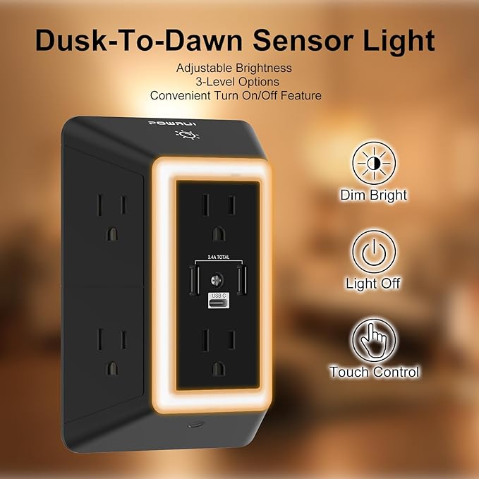 Outlet Extender Power Strip, POWRUI 6 AC Surge Protector Outlets - Image 3