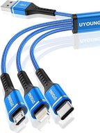 Short Multi Charging Cable 1FT 2Pack 3 in 1 Charger Cord Braided Universal by UYOUNG