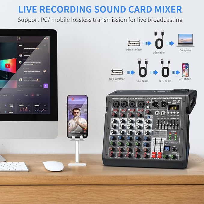 Audio Mixer, 6-Channel Professional DJ Mixer - Image 5