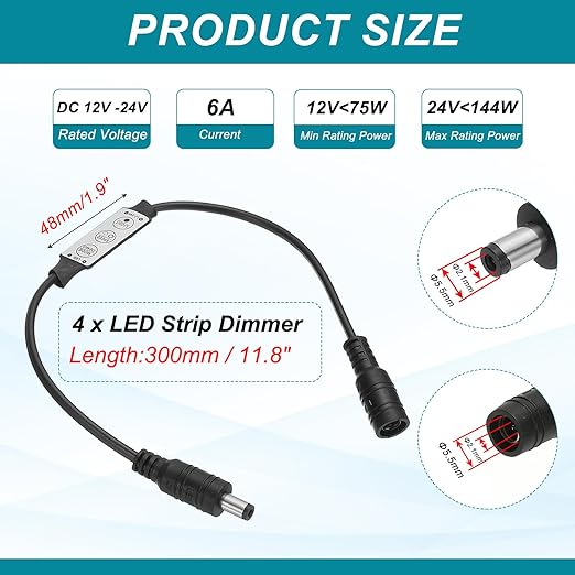 MECCANIXITY LED Strip Dimmer, 12V to 24V 6A Mini Brightness Adjustable - Image 2