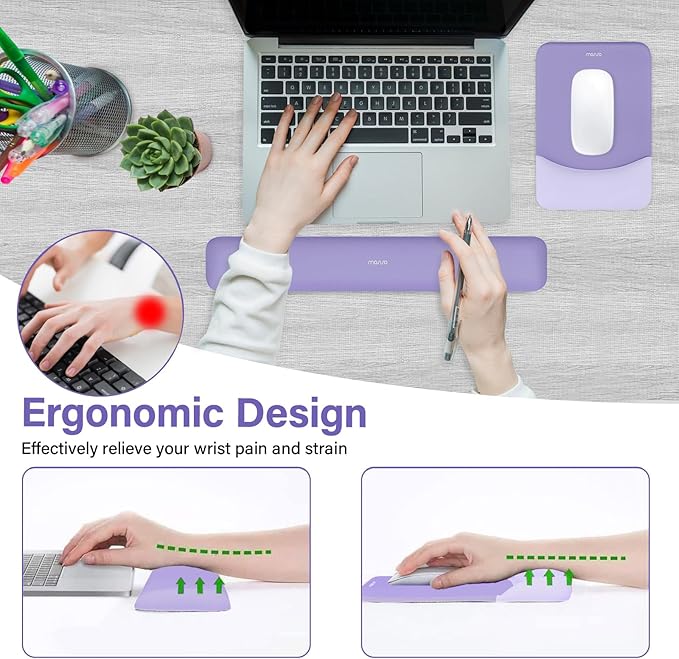 MOSISO Wrist Rest Support for Mouse Pad&Keyboard Set, Rectangular Ergonomic - Image 2
