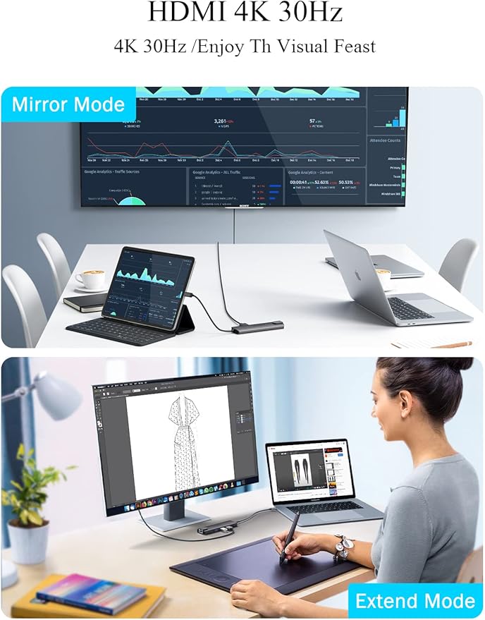 Lemorele USB-C Hub 6-in-1 with 4K@60Hz HDMI, Gigabit Ethernet, 100W Power - Image 3