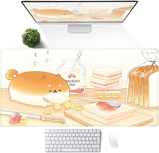 Cute Desk Mat Anime Cartoon Desk Pad Mouse Pad Kawaii Large Yellow Shiba Inu by DSKGSJH