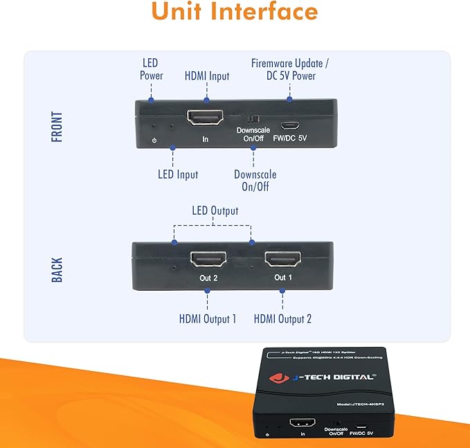 J-Tech Digital HDMI Splitter 1 in 2 Out 4K 60Hz Multi-Resolution Output HDMI - Image 7