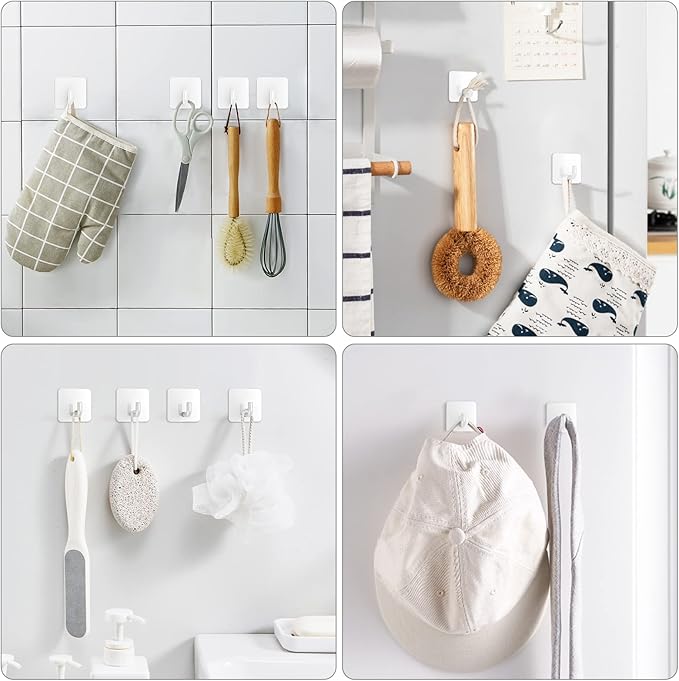 VIS'V Adhesive Hooks, Metal Shower Wall Stick on Hooks, Waterproof, 2 Extra - Image 2